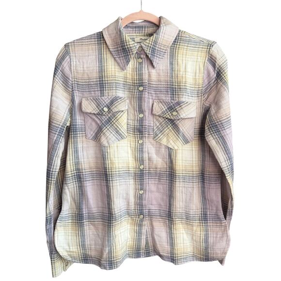 Madewell Tops - Madewell Flannel Snap-Front Shirt in Plaid
Size 2 NWT Orchid Purple Yellow White